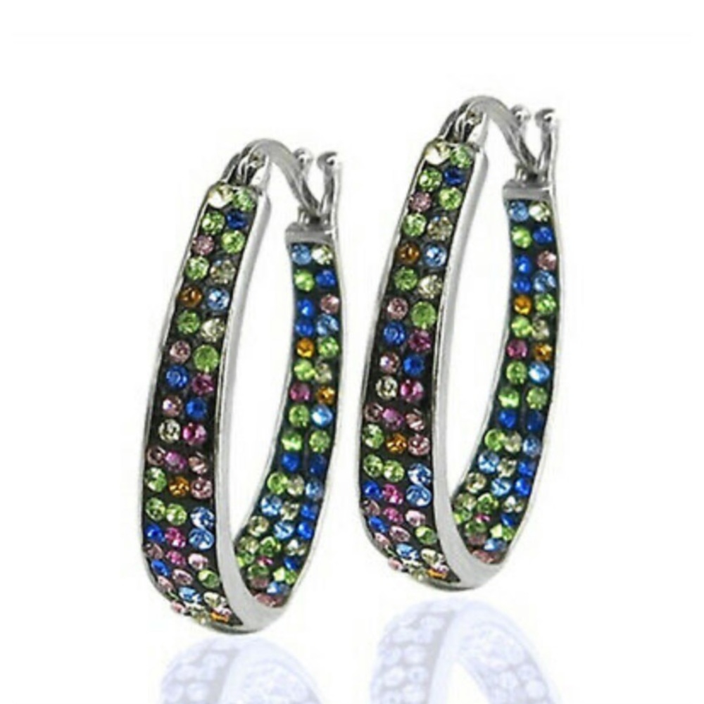 925 Silver Hoop Earring Multi-Color Crystal set